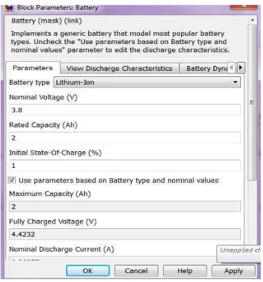 Gambar 4.2 Block parameter battery 