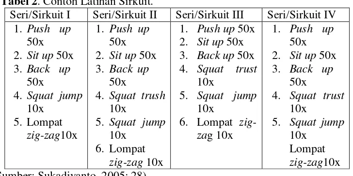 Tabel 2. Contoh Latihan Sirkuit. 