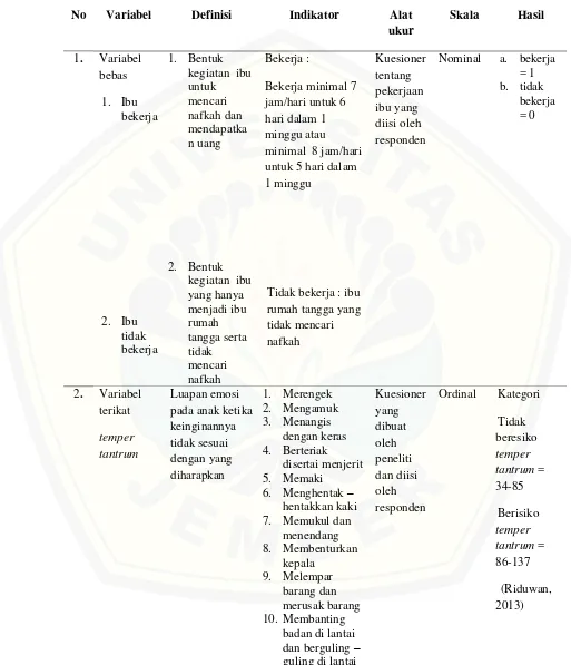 Tabel 4.2  Variabel Penelitian dan Definisi Operasional 