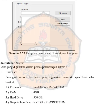 Gambar 3.75 Tampilan menu identifikasi aksara Lampung 