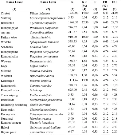 Tabel 3. Indeks Nilai Penting Tumbuhan Bawah Pada Agoforestri Kopi dengan Tanaman Pokok Suren