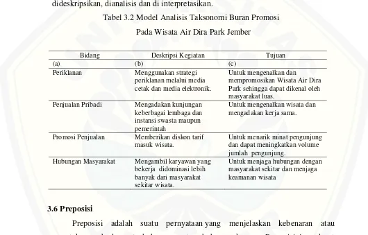 Tabel 3.2 Model Analisis Taksonomi Buran Promosi 