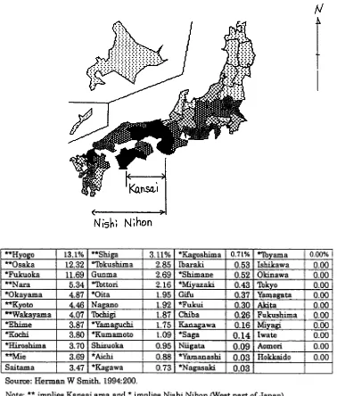 Table 2. Penyebaran Burakumin berdasarkan wilayah tempat tinggal (1987) 