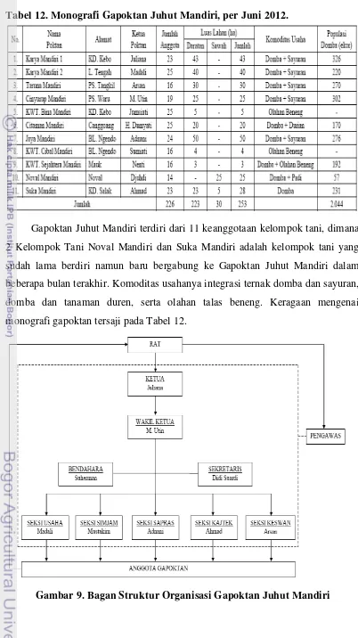 Tabel 12. Monografi Gapoktan Juhut Mandiri, per Juni 2012.