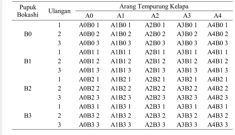Tabel 4  Bagan pengamatan pemberian arang tempurung kelapa dan bokashi 
