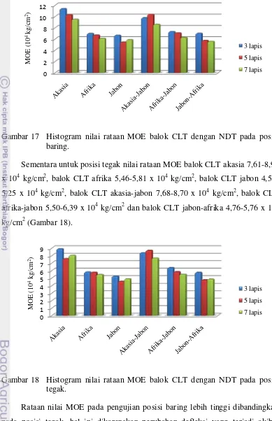 Gambar 17 Histogram nilai rataan MOE balok CLT dengan NDT pada posisi 