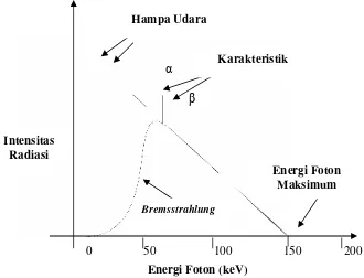 Gambar 2. 5 Spektrum radiasi sinar X Karakteristik dan Bremstrahlung 