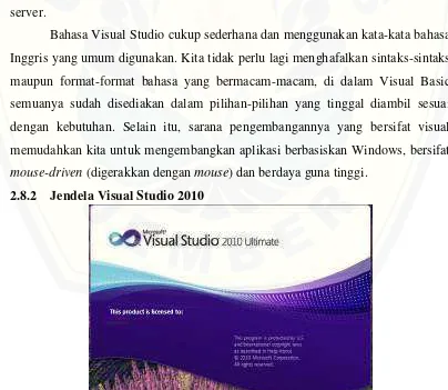 Gambar 2.9 Tampilan Visual Studio 2010 (Hadipa, 2015) 