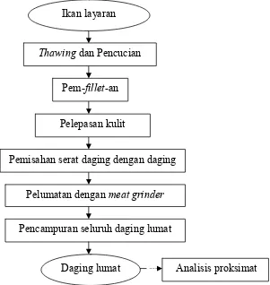 Gambar 4 Diagram alir penyiapan daging lumat ikan layaran (Istiophorus sp.) 