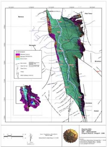 Gambar 3.  Peta Satuan Hidromorfologi Dataran Aluvial CAT Palu (Hasil Analisis Satuan Bentuklahan dan Karakteristik Airtanah, 2009) 