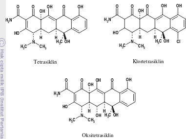 Gambar 1. Struktur kimia antibiotika tetrasiklin dan turunannya. 