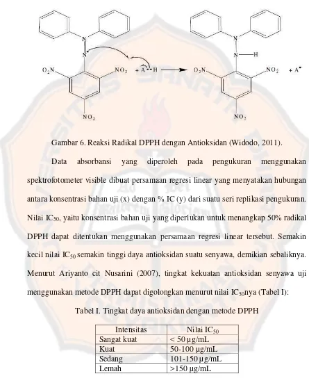 Gambar 6. Reaksi Radikal DPPH dengan Antioksidan (Widodo, 2011). 