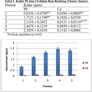 Tabel 1. Kadar Pb dan Cd dalam Ikan Bandeng (Chanos chanos) Stasiun Kadar (ppm) 