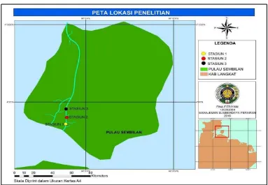 Gambar 4. Peta Lokasi Penelitian di Pulau Sembilan Kecamatan Pangkalan Susu Kabupaten Langkat Sumatera Utara 