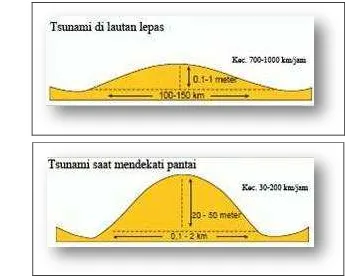 Gambar 8. Karakteristik tsunami di lautan lepas saat mendekati pantai. 