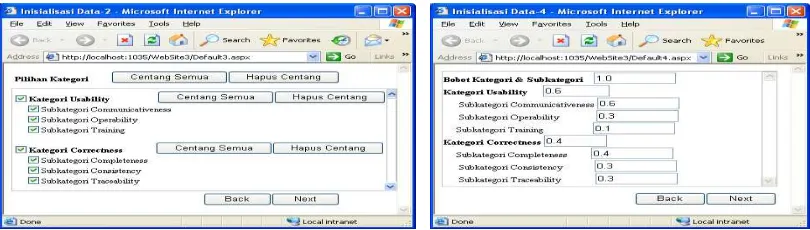 Gambar 7. Kategori serta subkategori penilaian yang dipilih dan Bobot kategori serta subkategori 