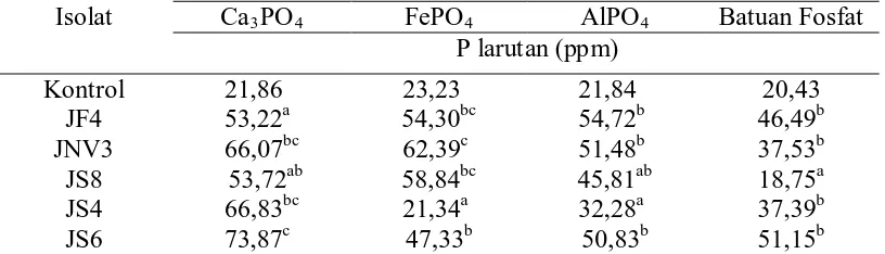 Tabel 3. Hasil Pengukuran P tersedia yang dilarutkan fungi pelarut fosfat         Sumber Fosfat 