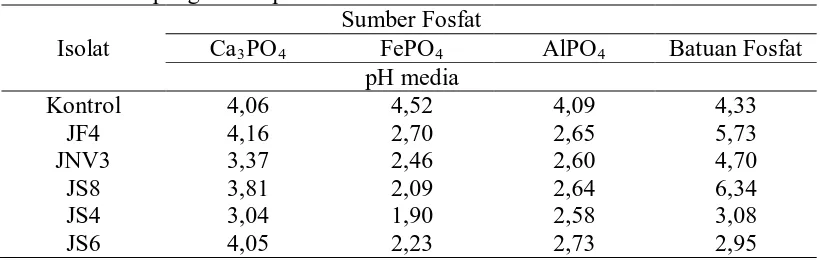 Tabel 5. Hasil pengukuran pH media       Sumber Fosfat  