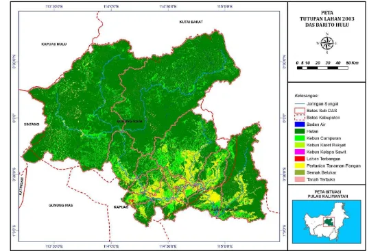 Gambar 9    Peta tutupan dan penggunaan lahan DAS Barito Hulu tahun 2003 
