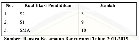 Tabel 1.1. Jenjang pendidikan personil Kecamatan Banyuwangi 