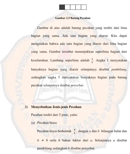 Gambar di atas adalah batang pecahan yang terdiri dari lima 