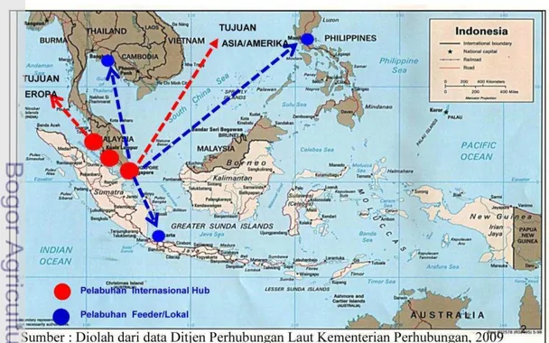 Gambar 3  Rute perdagangan Pelabuhan Tanjung Priok dengan pelabuhan- pelabuhan-pelabuhan di negara-negara Asean  