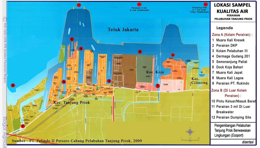 Gambar 12     Peta Titik (Stasiun) Lokasi Pengambilan Sampel  Analisis Kualitas  Air Perairan Pelabuhan Tanjung Priok 2004-2008 