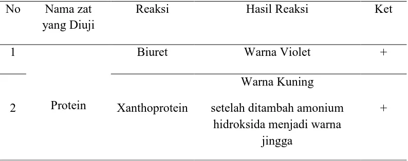 Tabel 4.1 Hasil analisis kualitatif  Protein pada tepung wortel.
