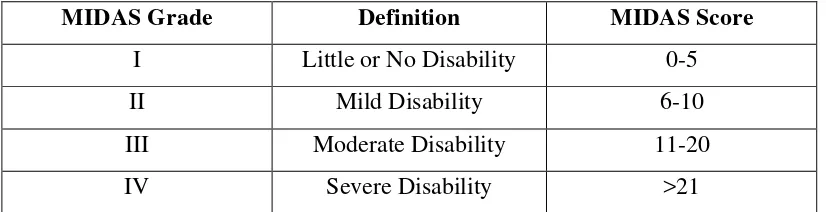 Table 3.1.Skala ‘The Migraine Disability Assessment’