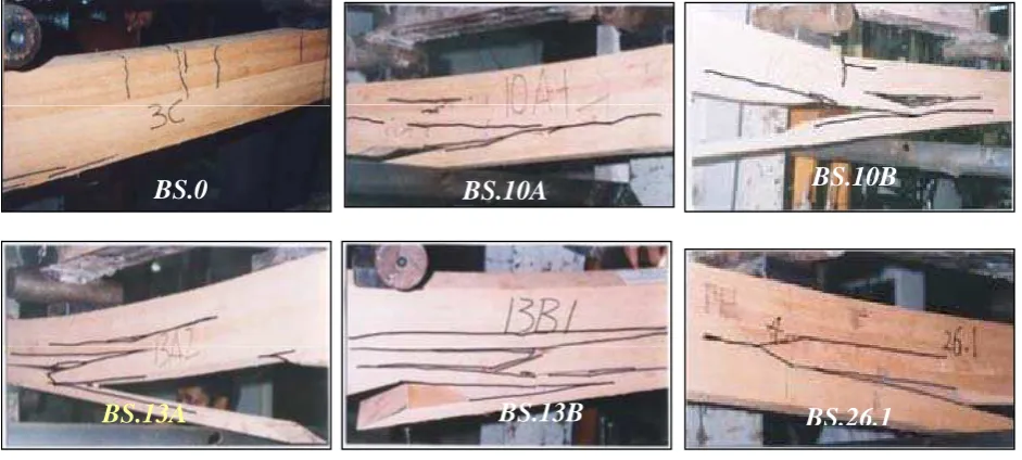 Gambar  8. Pola retak balok kayu laminasi 