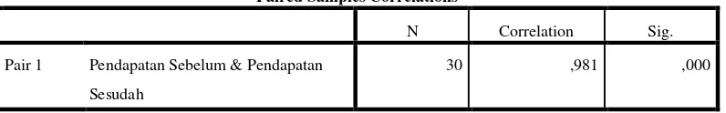 Tabel 11. Paired Samples  Correlations Pendapatan 