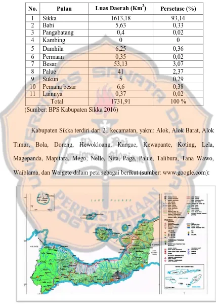 Tabel 1. Luas Daerah Kabupaten Sikka Berdasarkan Pulau 