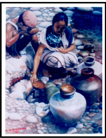 Gambar 12. “Air Kehidupan”  Oil on Canvas, 70 x 90 cm (2002)  (Sumber: Dokumentasi berupa foto oleh Heru Setyawan) 
