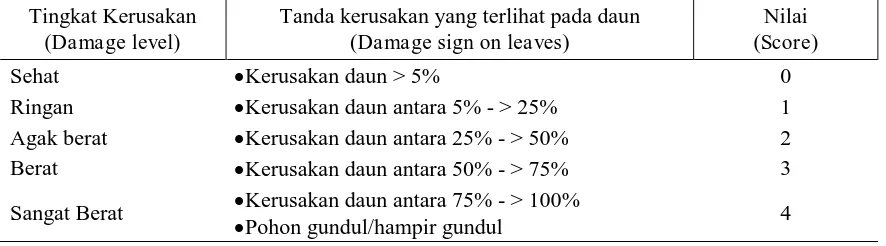 Tabel 2. Tingkat Kerusakan Daun Mangrove  