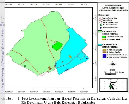 Gambar  1.  Peta Lokasi Penelitian dan  Habitat Potensial di Kelurahan  Caile dan Ela-