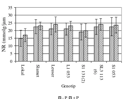 Gambar 3.Nitrat Reduktase Dari Genotip        Kedelai Pada Kondisi +P dan –P. 