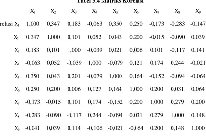 Tabel 3.4 Matriks Korelasi 