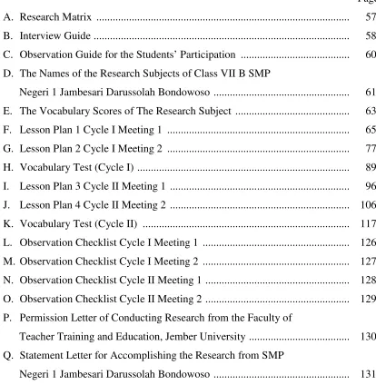 TABLE OF APPENDICES