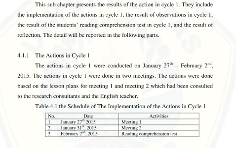 Table 4.1 the Schedule of The Implementation of the Actions in Cycle 1 