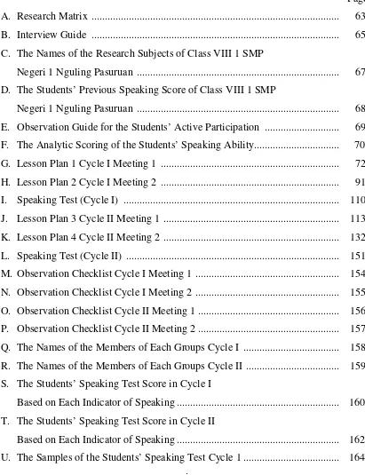 TABLE OF APPENDICES 