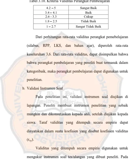Tabel 3.10. Kriteria Validitas Perangkat Pembelajaran 