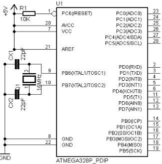 Gambar 3.4.Rangkaian Mikrokontroler ATMega8