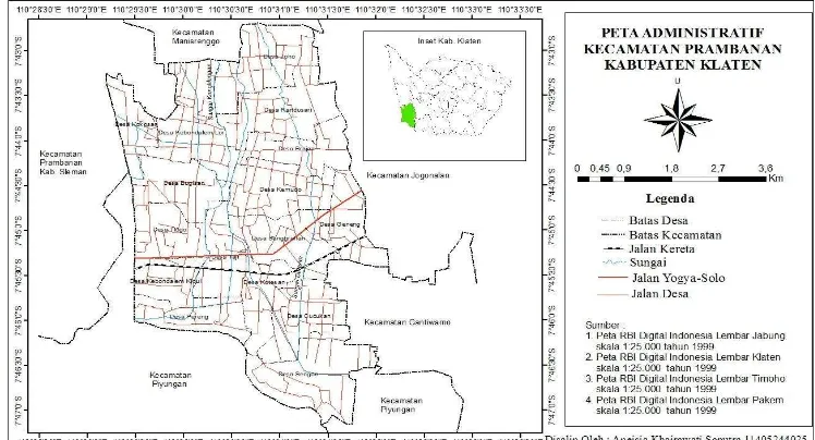Gambar 3. Peta Administrasi Kecamatan Prambanan Kabupaten Klaten 