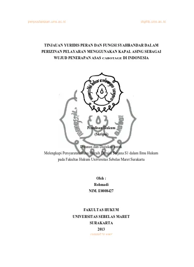 TINJAUAN YURIDIS PERAN DAN FUNGSI SYAHBANDAR DALAM PERIZINAN PELAYARAN ...