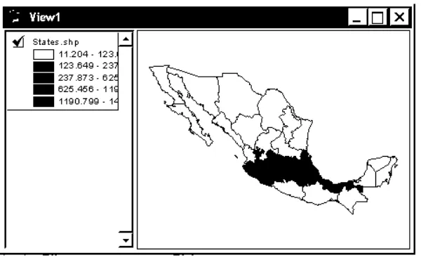 Gambar 3. Peta negara-negara bagian di Mexico dalam bentuk ArcView.