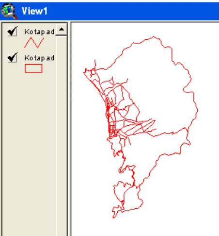Gambar 3. Peta jalan-jalan di kota Padang dalam bentuk ArcView.