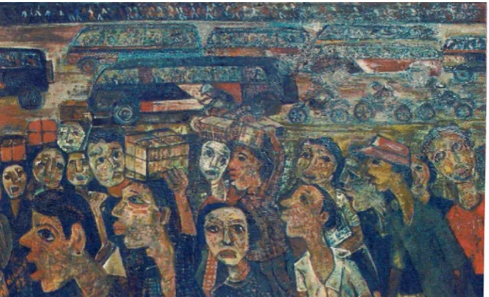 Gambar 9. “ Arus balik setelah lebaran”, Widayat, 1997, 95 Cm x 145 Cm 