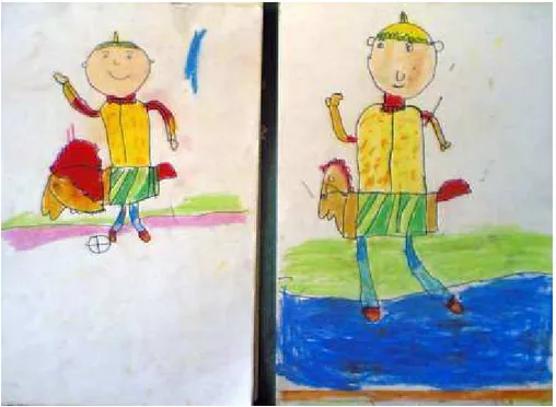 Gambar  4. Dua lukisan anak TK ABA Pansiwi Serut, bentuk hampir sama    