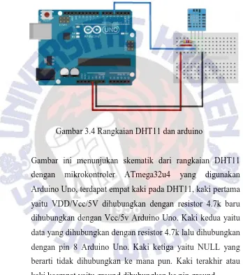 Gambar 3.4 Rangkaian DHT11 dan arduino 