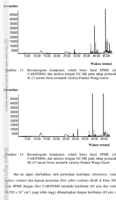 Gambar 13. Kromatogram komponen volatil beras hasil SPME (fiber 